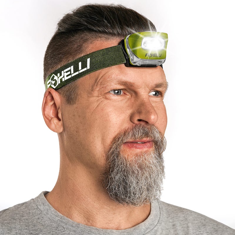 Foxelli LED Headlamp Flashlight for Adults & Kids, Running, Camping, Hiking Head Lamp with White & Red Light, Comfortable Headband, Lightweight & Waterproof, 3 AAA Batteries - Image 1